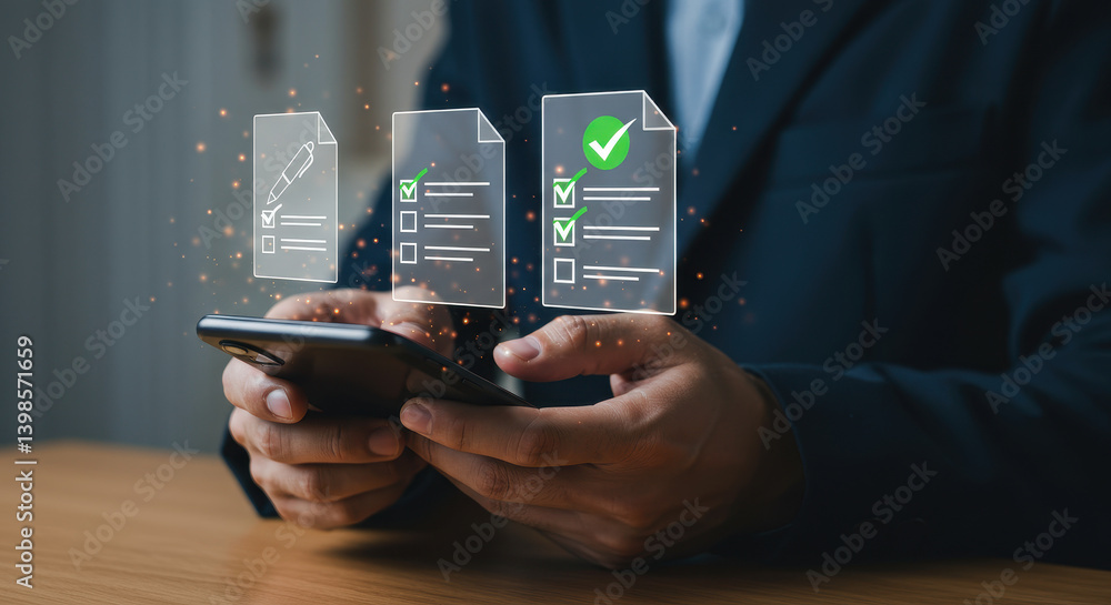 Poster mobile checklist: complete tasks efficiently with digital to-do lists. achieve your goals!