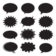 Set of comic speech bubbles with various communication icons and design elements