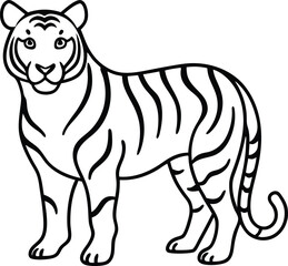 Outline Drawing of a Tiger in a Minimalist Line Art Style