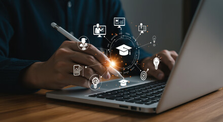 Naklejka premium E-learning Success: Achieve Goals with Online Education, Digital Tools & Personalized Learning. Future Tech for Education Success!