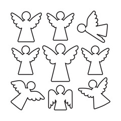 Obraz premium Set four angels outline on white background
