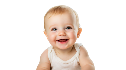 a portrait of a baby smiling at the camera photo on a transparent background, PNG image, PNG file, Generative art.