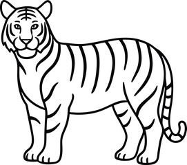Outline Drawing of a Tiger in a Minimalist Line Art Style
