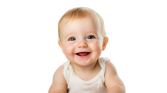 a portrait of a baby smiling at the camera photo on a transparent background, PNG image, PNG file, Generative art.