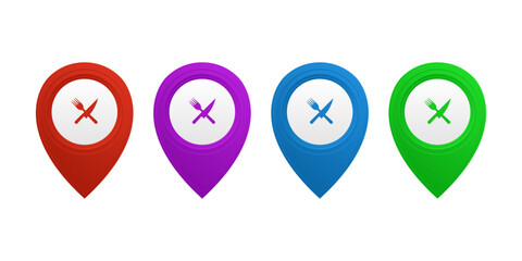 Map pin with restaurant icon set.