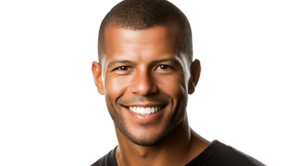 a black and white photo of a young man smiling on a transparent background, PNG image, PNG file, Generative art.