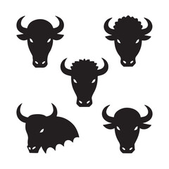 set of black and white cartoon bull