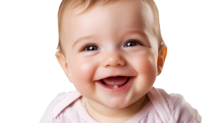 a close up portrait of a baby in pink smiling at the camera on a transparent background, PNG image, PNG file, Generative art.