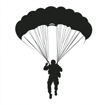 parachute silhouette , black and white illustration isolated on white background