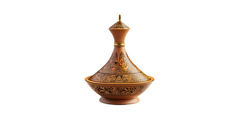 Ornate Moroccan Tagine Pot With Intricate Patterns. Traditional North African Cookware For Cultural Cuisine Isolated On Transparent Background