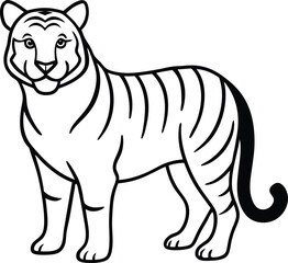 Outline Drawing of a Tiger in a Minimalist Line Art Style