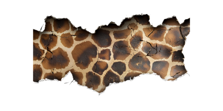 Cracked Giraffe Pattern Torn Paper. Nature-Inspired Texture And Design Concept Isolated On Transparent Background
