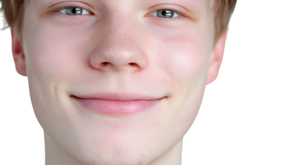 close up portrait of a young man with blue eyes smiling with a on a transparent background, PNG image, PNG file, Generative art.