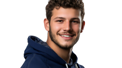 a young man with a beard wearing a blue jacket on a transparent background, PNG image, PNG file, Generative art.