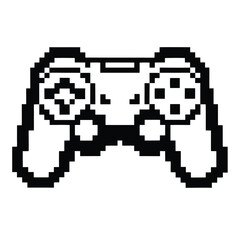 Pixelated Video Game Controller, Console Gaming Hardware, Black and White Design, Icon