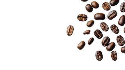 a looping animation of roasted coffee beans on a transparent background, PNG image, PNG file, Generative art.