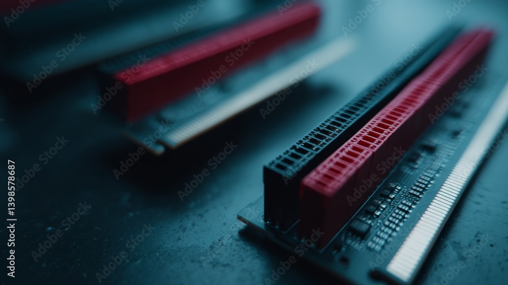 Poster Close-up view of neon-lit circuit boards pulsing through frosted glass. The dreamy reflections create a high-tech feel with ample space for text on the right