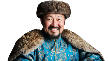 a man with a beard wearing a blue coat and hat on a transparent background, PNG image, PNG file, Generative art.