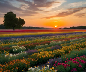 sunrise over the flower field