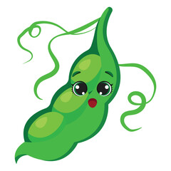 Surprised green pea pod with cute wide eyes and open mouth Perfect for food education, plant-based themes, garden visuals, and healthy lifestyle projects