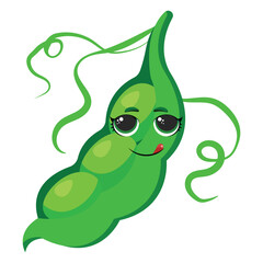 Smiling green pea pod with expressive eyes Perfect for nutrition-themed designs, kids projects, food packaging, or playful branding elements