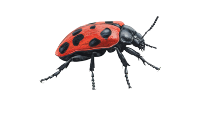 3d insect red and black bug on a transparent background, PNG image, PNG file, Generative art.