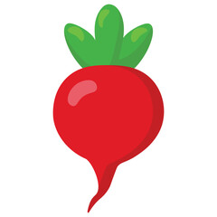 Bright red radish illustration with green leaves, minimal design Perfect for healthy food concepts, farming visuals, nutrition blogs, or organic product packaging
