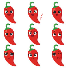 Red chili pepper face set