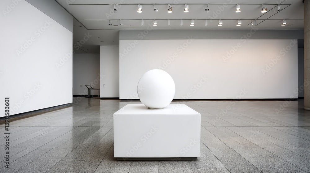 Poster a modern abstract sculpture rests on a minimalist pedestal in a sleek exhibition space, complemented