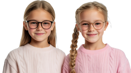 a portrait of cute little girls wearing glasses, isolated on photo on a transparent background, PNG image, PNG file, Generative art.