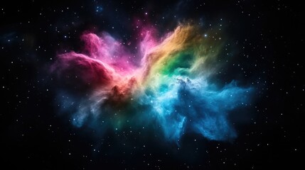 Obraz premium Cosmic nebula explosion in vibrant hues. Colorful swirling clouds of gas and dust against a star-studded night sky