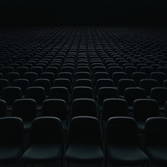 Obraz premium Endless Rows of Empty Black Chairs.
