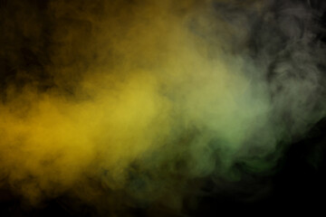 Green and white steam on a black background.