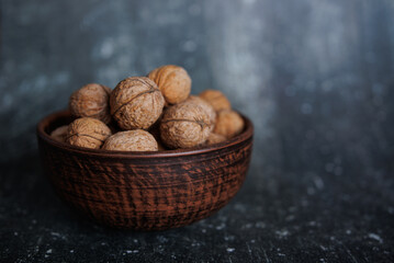 a closeup shot of walnuts on a wooden surface