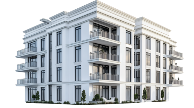 a rendering of a new apartment building in the project on a transparent background, PNG image, PNG file, Generative art.