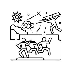 Man Carrying Heavy Object Falling From Cliff People Running Away From Danger Action Scene Illustration