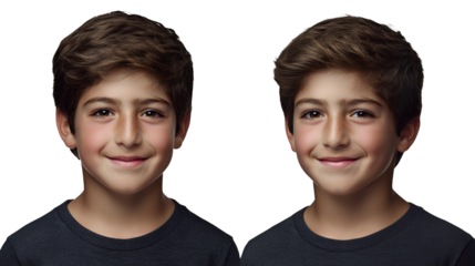a photo of two young boys smiling with a on a transparent background, PNG image, PNG file, Generative art.