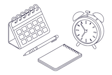 alarm clock and calendar sketch