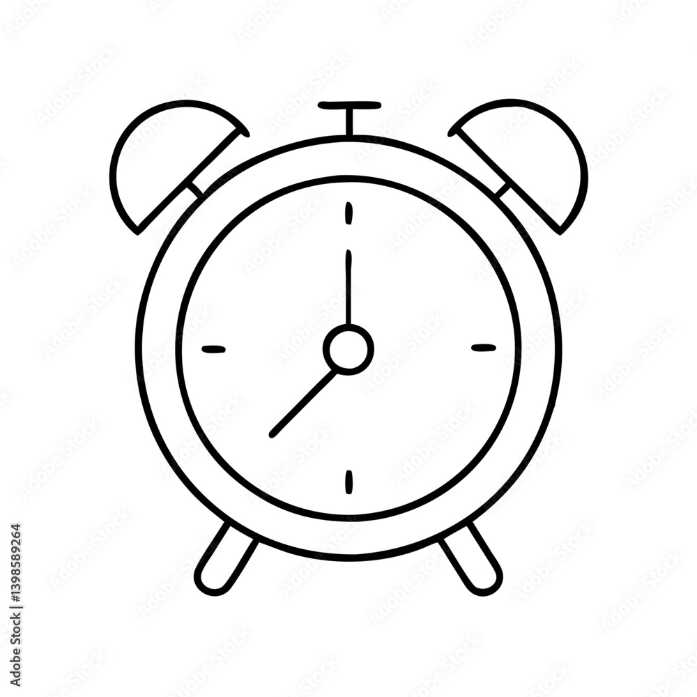 Poster simple line drawing of a classic alarm clock showing the time