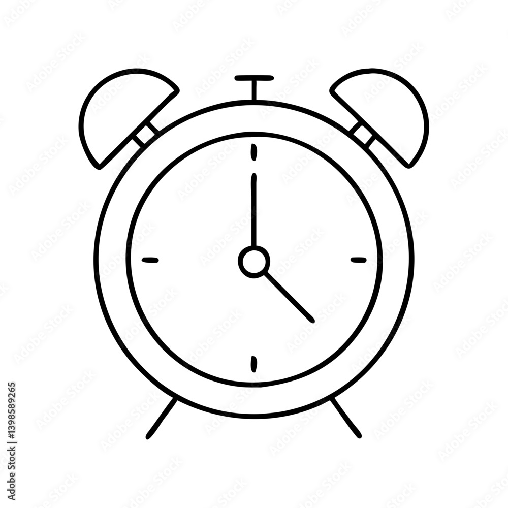 Poster simple line drawing of a classic alarm clock showing the time