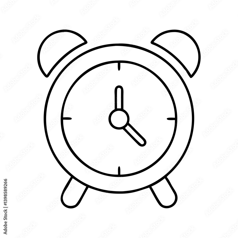 Poster simple line drawing of a classic alarm clock showing the time