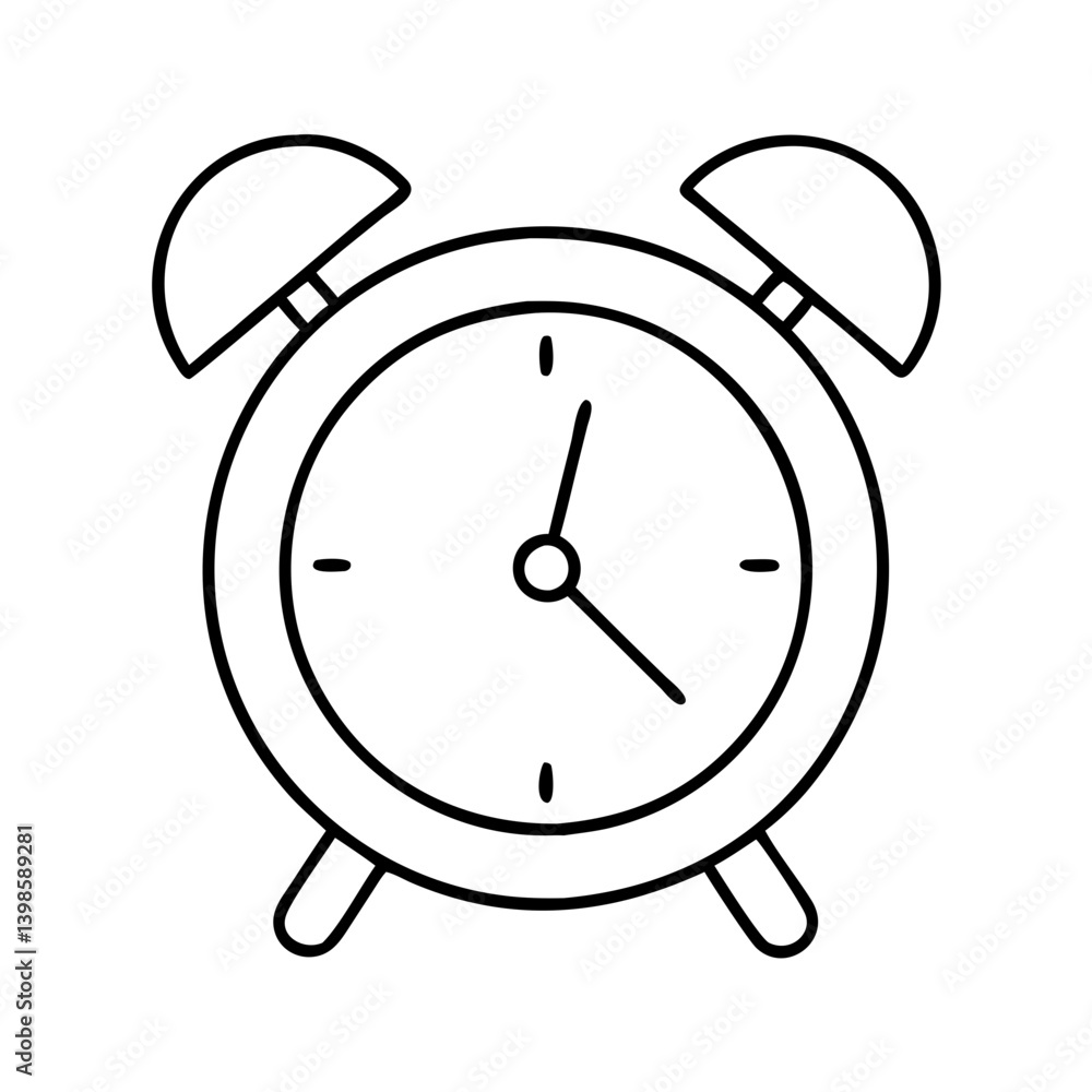 Poster a simple line drawing of a classic alarm clock showing the time