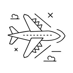 Airplane in Flight Line Art Illustration Travel Journey Flight Aviation Aircraft Sky Clouds