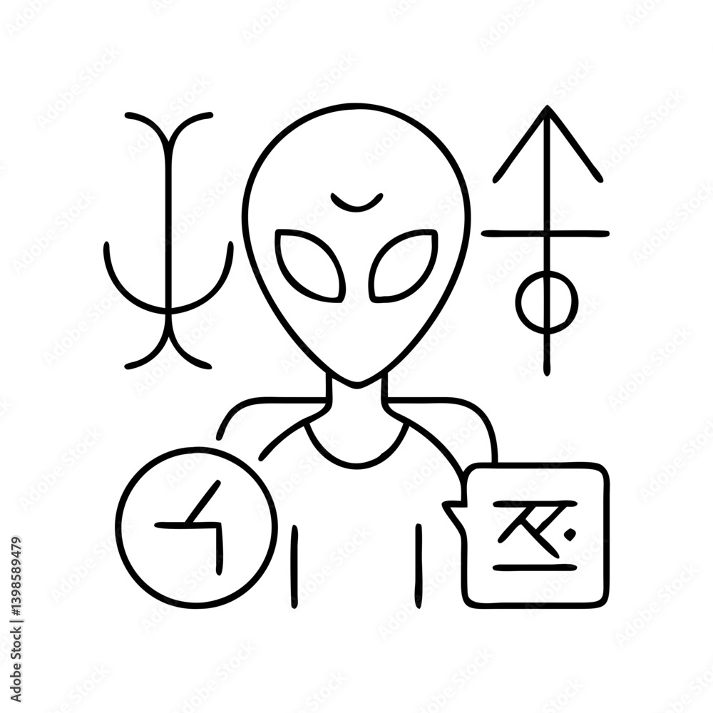 Poster alien encounter mysterious symbols and communication enigma
