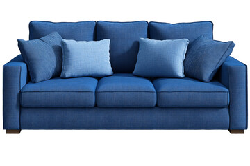 a blue couch with pillows
