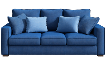 a blue couch with pillows