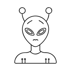 A Sad Grey Alien with Antennae and Small Protrusions a Line Drawing Illustration