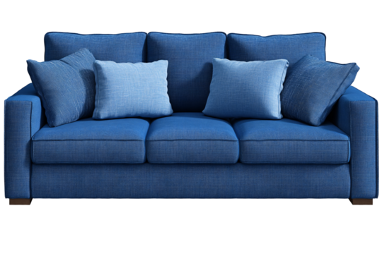 a blue couch with pillows