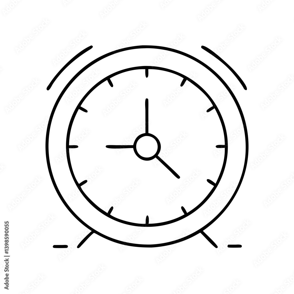 Poster simple line drawing of a classic alarm clock showing the time
