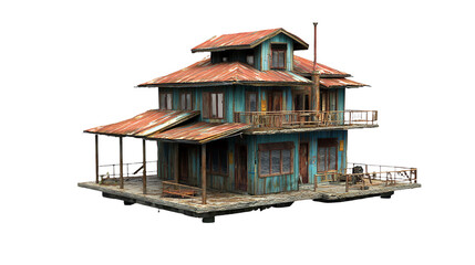 3d model of an old house on a transparent background, PNG image, PNG file, Generative art.